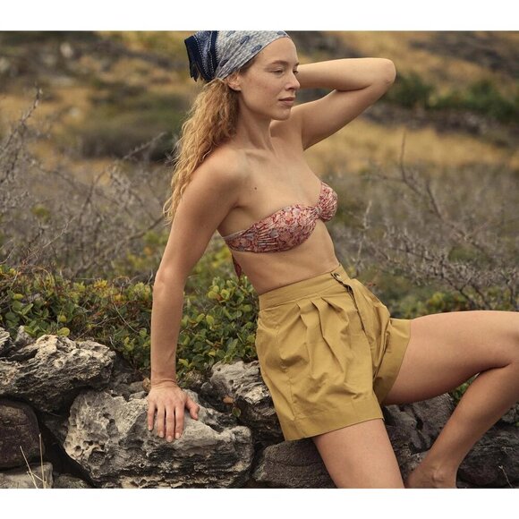 💕DOEN💕 Jade Short ~ High Waisted Cotton Poplin Shorts Bay Leaf 10 NWT - Picture 2 of 12